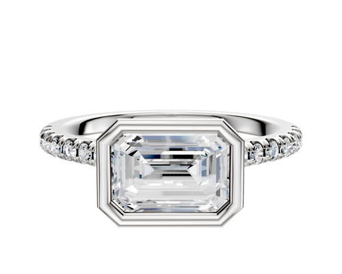 14K Two Tone Bezel Full Bezel East/West Cathedral Dome 1-Row-Pave 2.5mm Engagement Ring