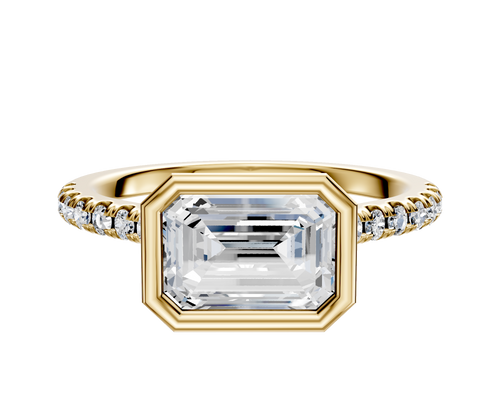 14K Yellow Gold Bezel Full Bezel East/West Cathedral Dome 1-Row-Pave 2.5mm Engagement Ring