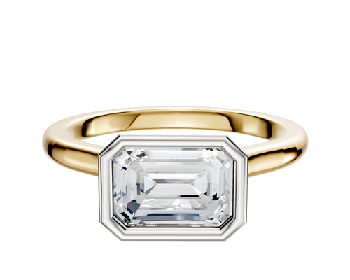 18K Two Tone Bezel Full Bezel East/West Cathedral Dome 2.0mm Engagement Ring
