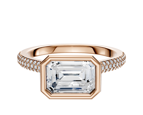 18K Rose Gold Bezel Full Bezel East/West Cathedral Dome 3-Row-Pave 2.0mm Engagement Ring