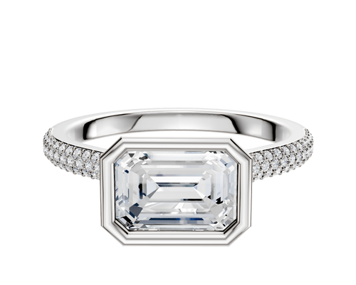 18K Two Tone Bezel Full Bezel East/West Cathedral Dome 3-Row-Pave 2.0mm Engagement Ring