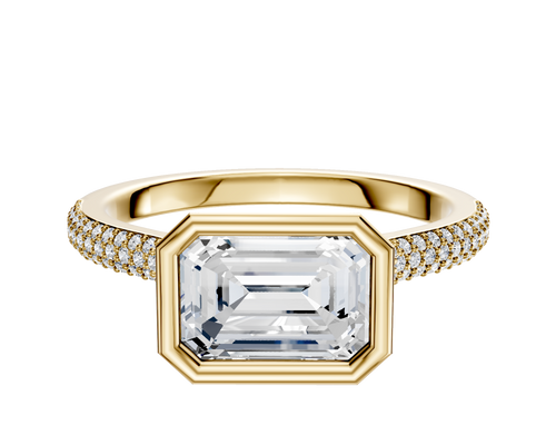 18K Yellow Gold Bezel Full Bezel East/West Cathedral Dome 3-Row-Pave 2.0mm Engagement Ring