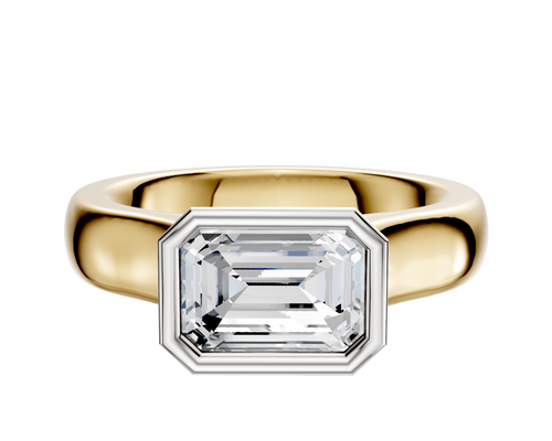 18K Two Tone Bezel Full Bezel East/West Cathedral Dome 4.0mm Engagement Ring