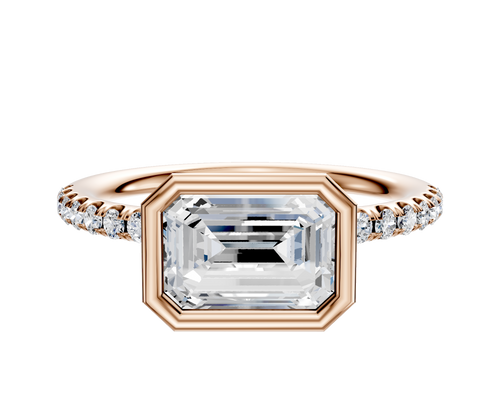 18K Rose Gold Bezel Full Bezel East/West Classic Dome 1-Row-Pave 2.5mm Engagement Ring