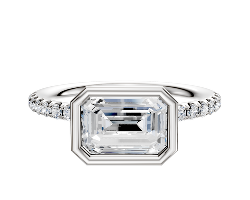 18K Two Tone Bezel Full Bezel East/West Classic Dome 1-Row-Pave 2.5mm Engagement Ring