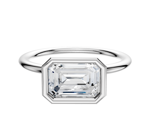 14K White Gold Bezel Full Bezel East/West Classic Dome 1.5mm Engagement Ring