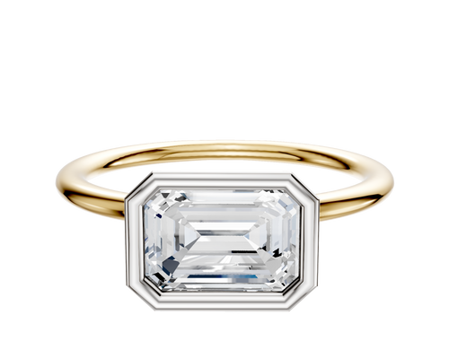 18K Two Tone Bezel Full Bezel East/West Classic Dome 1.5mm Engagement Ring