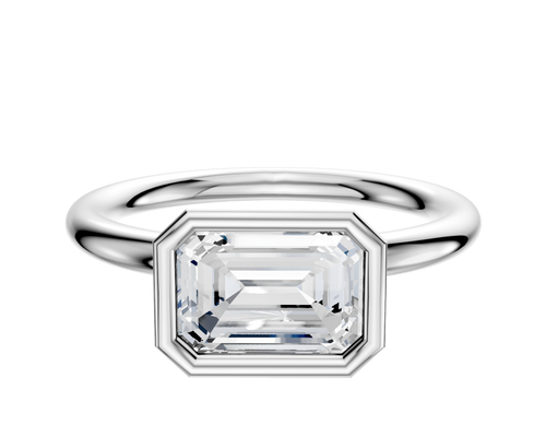 14K White Gold Bezel Full Bezel East/West Classic Dome 2.0mm Engagement Ring