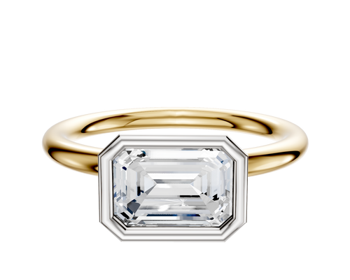18K Two Tone Bezel Full Bezel East/West Classic Dome 2.0mm Engagement Ring