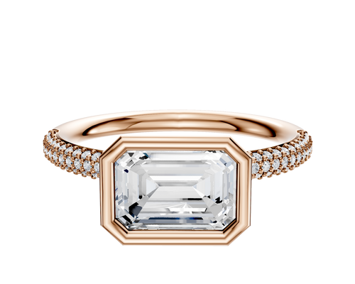 18K Rose Gold Bezel Full Bezel East/West Classic Dome 3-Row-Pave 2.0mm Engagement Ring