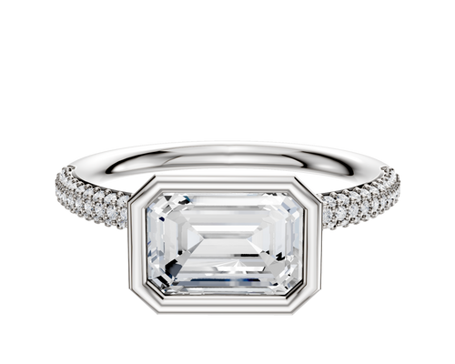 18K Two Tone Bezel Full Bezel East/West Classic Dome 3-Row-Pave 2.0mm Engagement Ring