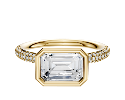 14K Yellow Gold Bezel Full Bezel East/West Classic Dome 3-Row-Pave 2.0mm Engagement Ring