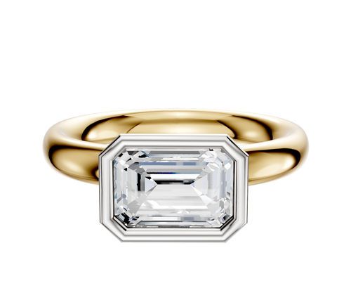 14K Two Tone Bezel Full Bezel East/West Classic Dome 3.0mm Engagement Ring