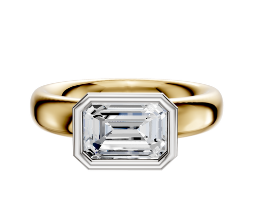18K Two Tone Bezel Full Bezel East/West Classic Dome 4.0mm Engagement Ring
