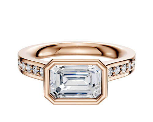 18K Rose Gold Bezel Full Bezel East/West Cathedral Flat 1-Row-Pave 2.5mm Engagement Ring