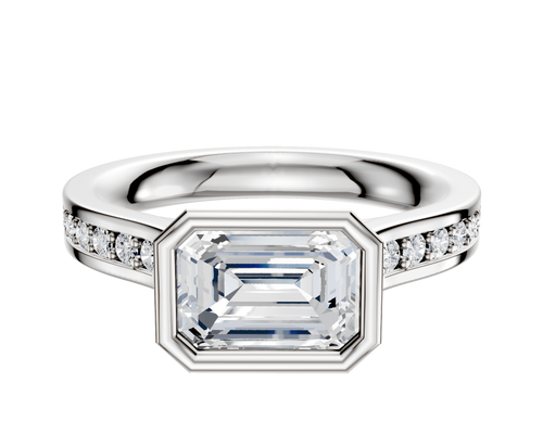 18K White Gold Bezel Full Bezel East/West Cathedral Flat 1-Row-Pave 2.5mm Engagement Ring