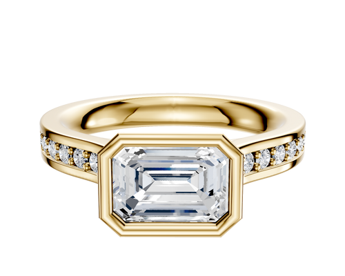 14K Yellow Gold Bezel Full Bezel East/West Cathedral Flat 1-Row-Pave 2.5mm Engagement Ring