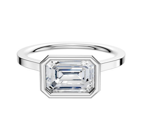 14K White Gold Bezel Full Bezel East/West Cathedral Flat 1.5mm Engagement Ring
