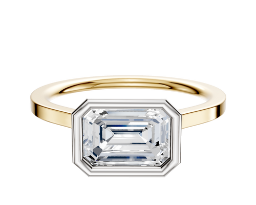 14K Two Tone Bezel Full Bezel East/West Cathedral Flat 1.5mm Engagement Ring