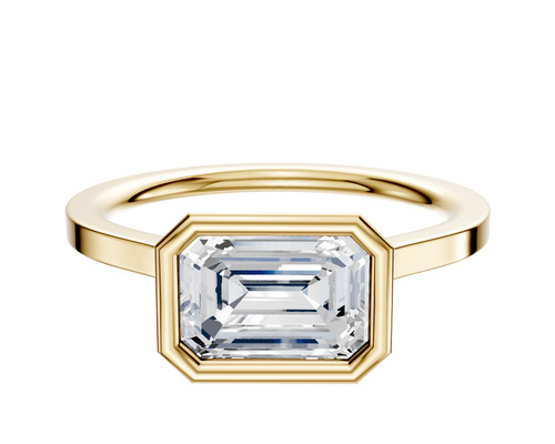 14K Yellow Gold Bezel Full Bezel East/West Cathedral Flat 1.5mm Engagement Ring