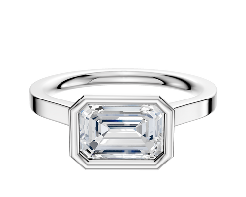18K White Gold Bezel Full Bezel East/West Cathedral Flat 2.0mm Engagement Ring