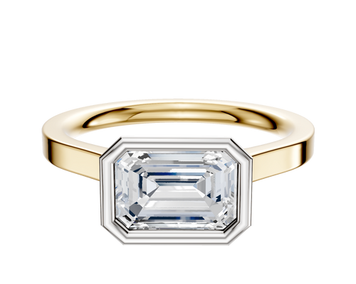18K Two Tone Bezel Full Bezel East/West Cathedral Flat 2.0mm Engagement Ring