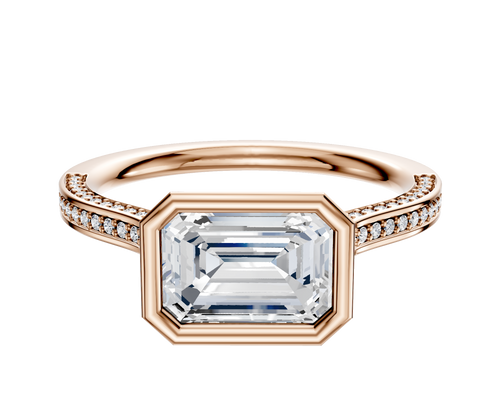 18K Rose Gold Bezel Full Bezel East/West Cathedral Flat 3-Row-Pave 2.0mm Engagement Ring