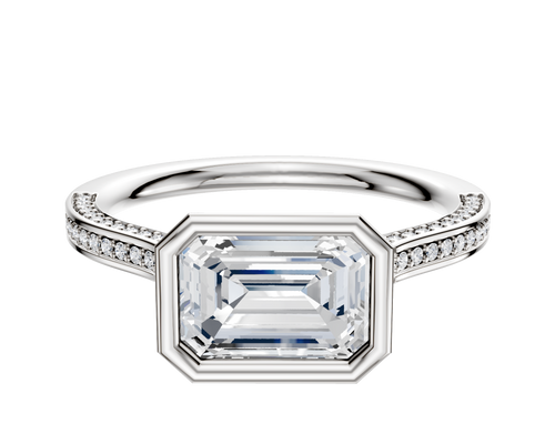 18K Two Tone Bezel Full Bezel East/West Cathedral Flat 3-Row-Pave 2.0mm Engagement Ring