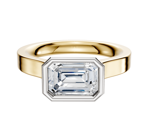 18K Two Tone Bezel Full Bezel East/West Cathedral Flat 3.0mm Engagement Ring
