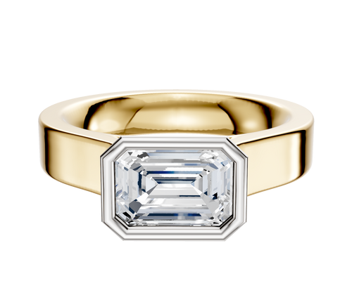 18K Two Tone Bezel Full Bezel East/West Cathedral Flat 4.0mm Engagement Ring