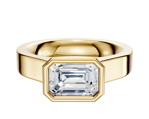 14K Yellow Gold Bezel Full Bezel East/West Cathedral Flat 4.0mm Engagement Ring