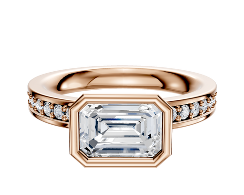 18K Rose Gold Bezel Full Bezel East/West Classic Flat 1-Row-Pave 2.5mm Engagement Ring