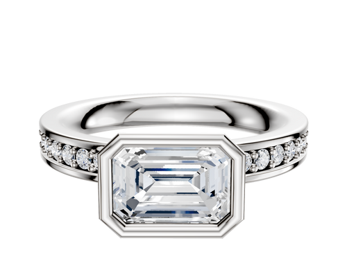 14K White Gold Bezel Full Bezel East/West Classic Flat 1-Row-Pave 2.5mm Engagement Ring