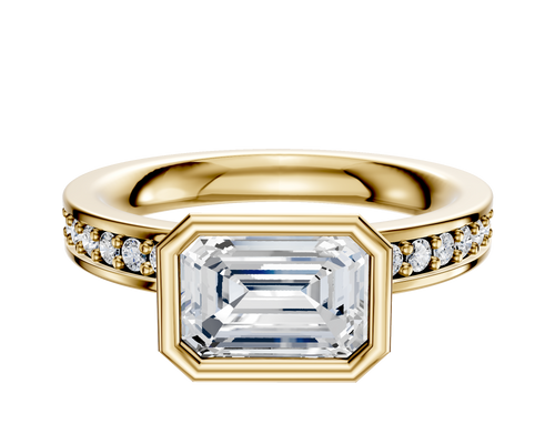 14K Yellow Gold Bezel Full Bezel East/West Classic Flat 1-Row-Pave 2.5mm Engagement Ring