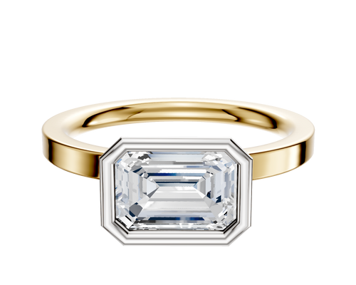 14K Two Tone Bezel Full Bezel East/West Classic Flat 2.0mm Engagement Ring