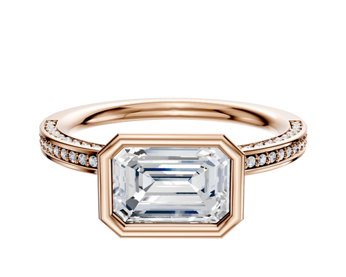 18K Rose Gold Bezel Full Bezel East/West Classic Flat 3-Row-Pave 2.0mm Engagement Ring