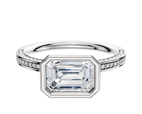 Platinum Bezel Full Bezel East/West Classic Flat 3-Row-Pave 2.0mm Engagement Ring