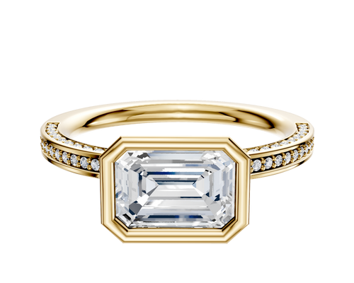14K Yellow Gold Bezel Full Bezel East/West Classic Flat 3-Row-Pave 2.0mm Engagement Ring