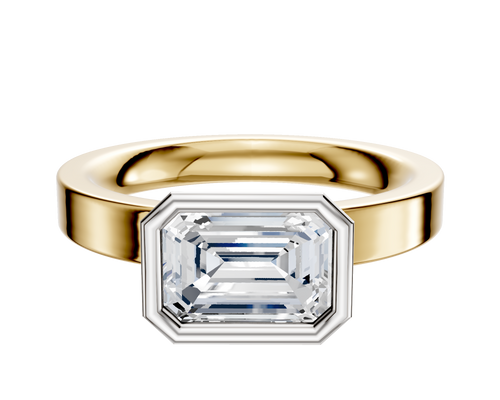 14K Two Tone Bezel Full Bezel East/West Classic Flat 3.0mm Engagement Ring