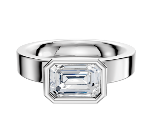 18K White Gold Bezel Full Bezel East/West Classic Flat 4.0mm Engagement Ring