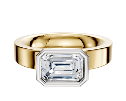 18K Two Tone Bezel Full Bezel East/West Classic Flat 4.0mm Engagement Ring