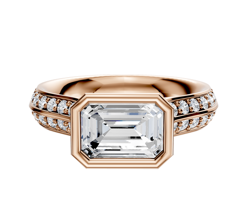 18K Rose Gold Bezel Full Bezel East/West Cathedral Knife Edge 1-Row-Pave 2.5mm Engagement Ring