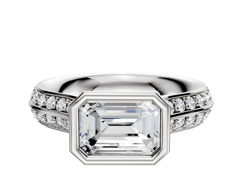18K White Gold Bezel Full Bezel East/West Cathedral Knife Edge 1-Row-Pave 2.5mm Engagement Ring