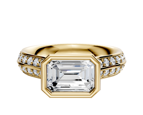 14K Yellow Gold Bezel Full Bezel East/West Cathedral Knife Edge 1-Row-Pave 2.5mm Engagement Ring