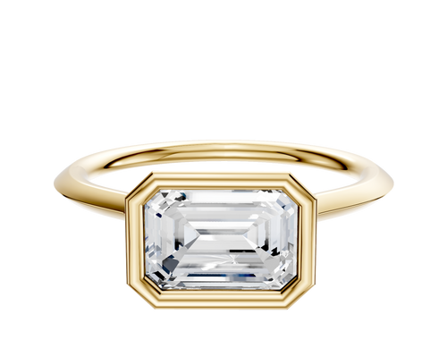14K Yellow Gold Bezel Full Bezel East/West Cathedral Knife Edge 1.5mm Engagement Ring