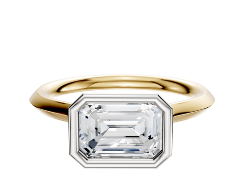 18K Two Tone Bezel Full Bezel East/West Cathedral Knife Edge 2.0mm Engagement Ring