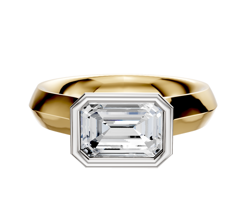 18K Two Tone Bezel Full Bezel East/West Cathedral Knife Edge 4.0mm Engagement Ring