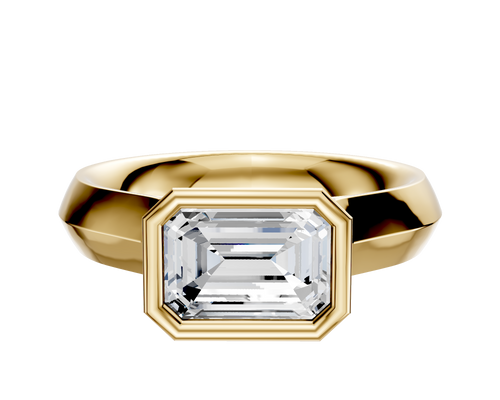 14K Yellow Gold Bezel Full Bezel East/West Cathedral Knife Edge 4.0mm Engagement Ring