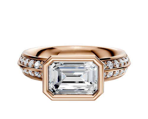 18K Rose Gold Bezel Full Bezel East/West Classic Knife Edge 1-Row-Pave 2.5mm Engagement Ring