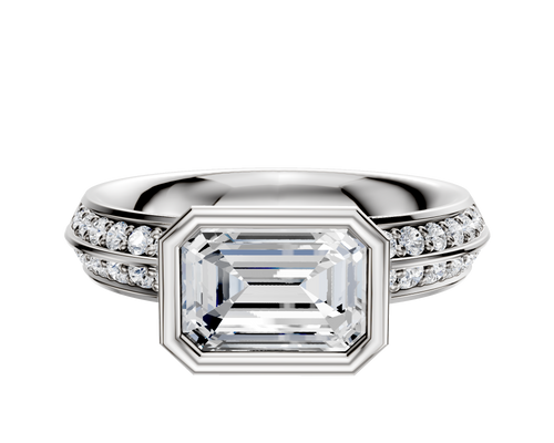 14K White Gold Bezel Full Bezel East/West Classic Knife Edge 1-Row-Pave 2.5mm Engagement Ring